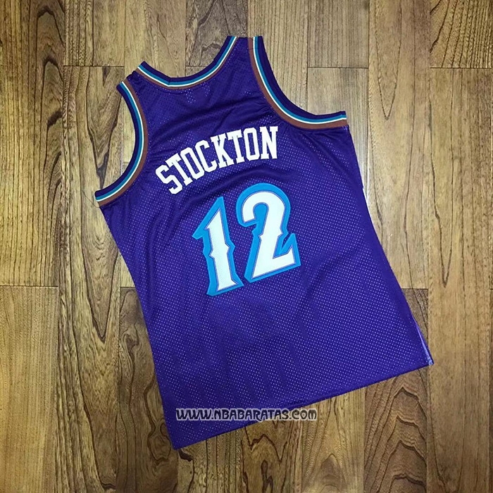Camiseta Utah Jazz John Stockton #12 Hardwood Classics Throwback 1996-97 Violeta